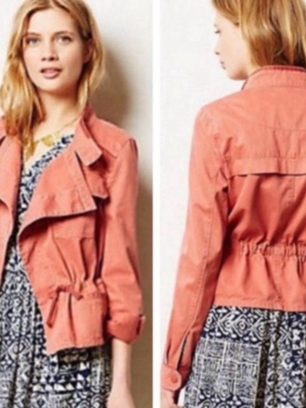 Anthropologie Hei Hei Womens Coral Utility Drawstring Waist Jacket